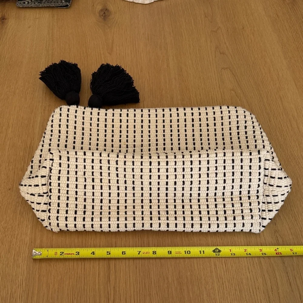 Zara Black and Cream over sized Clutch with Tassels